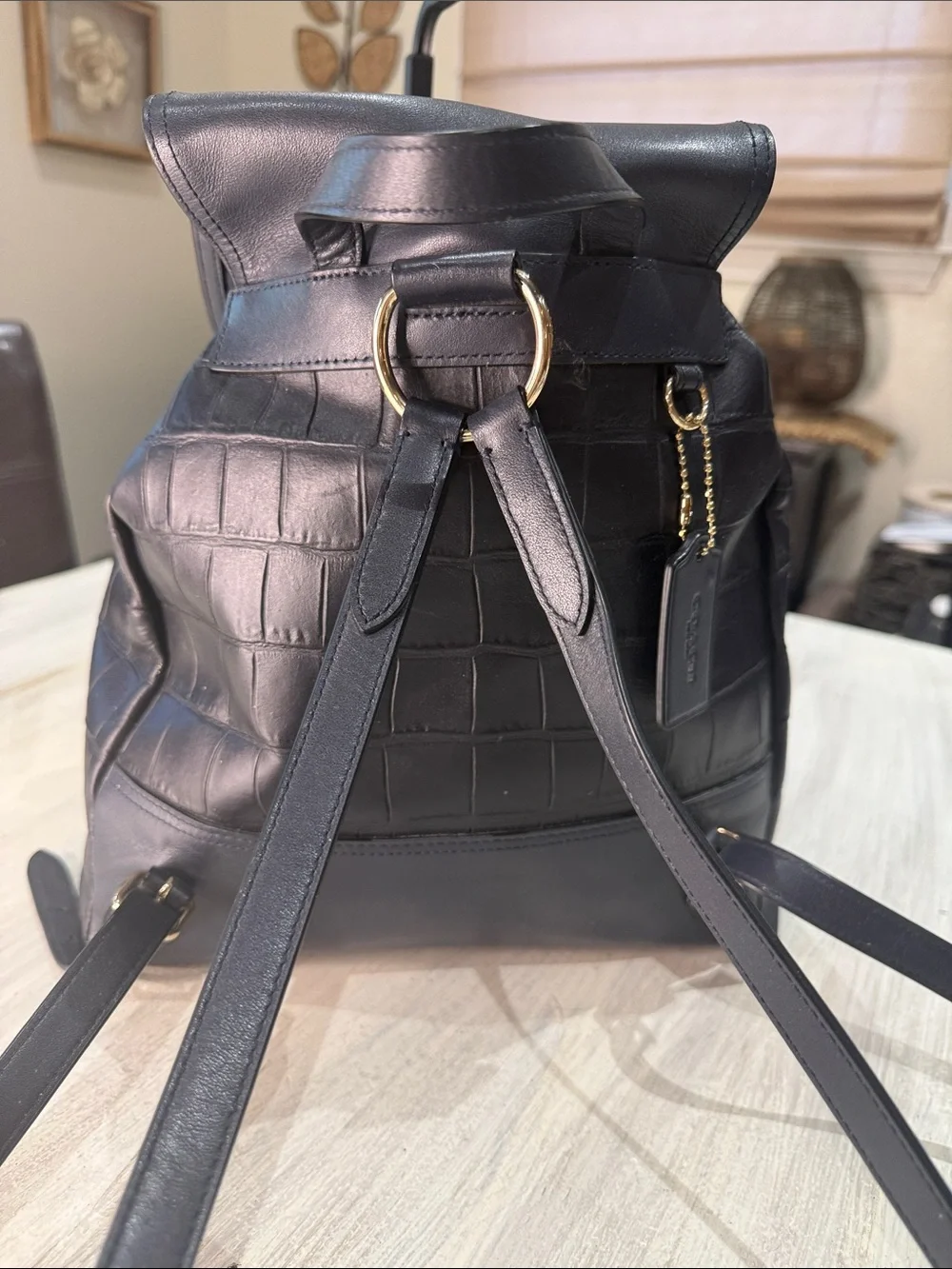 Coach Dark Navy Croc-Embossed Leather Rucksack  Backpack with Gold-Tone Hardware